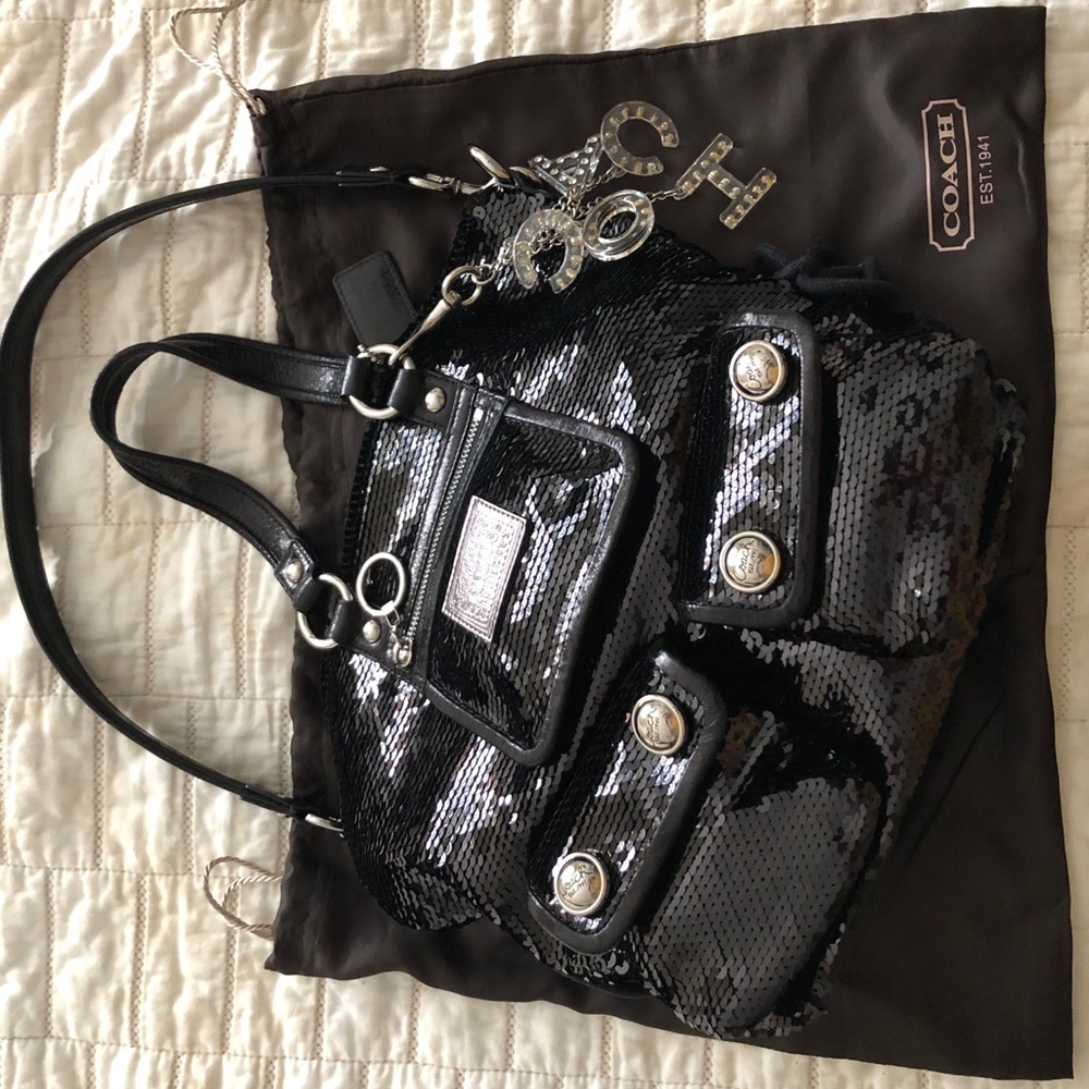 Authentic Coach Poppy Black sequin tote